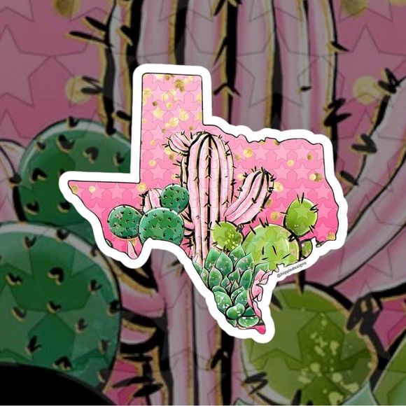 Pink Texas Cactus 🌵 Sticker Pack Of 3 - Picture 1 of 1